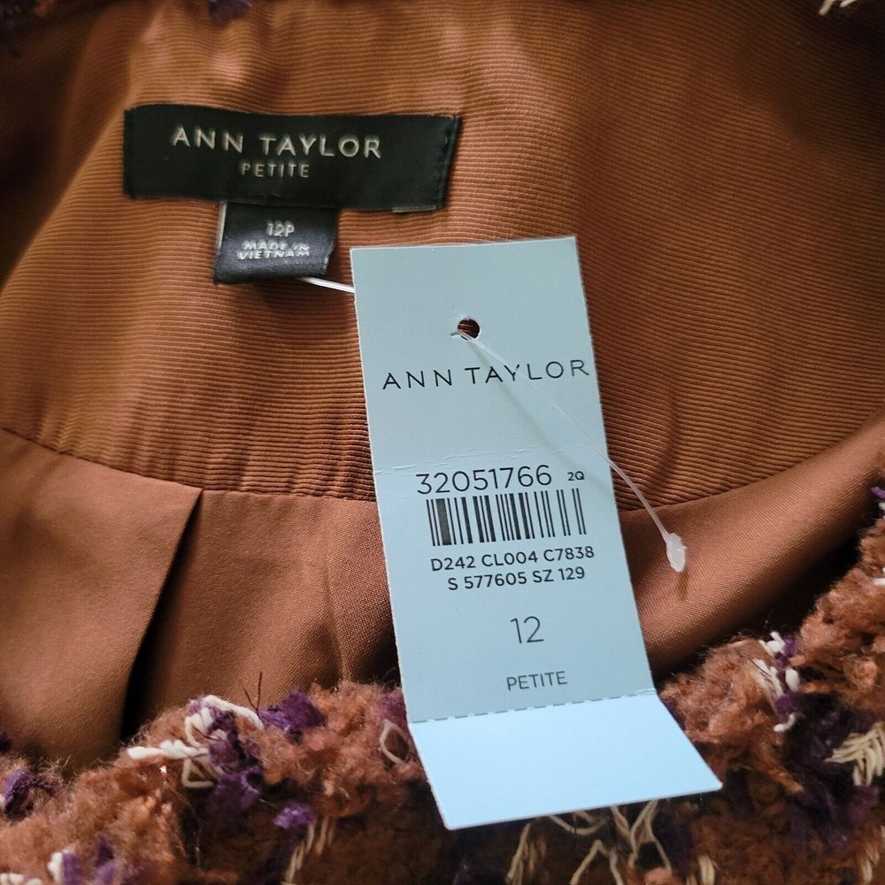 Ann Taylor Fringe Tweed Jacket Size 12 Petite Polyester Blend Cherrywood Blazer - Picture 4 of 11